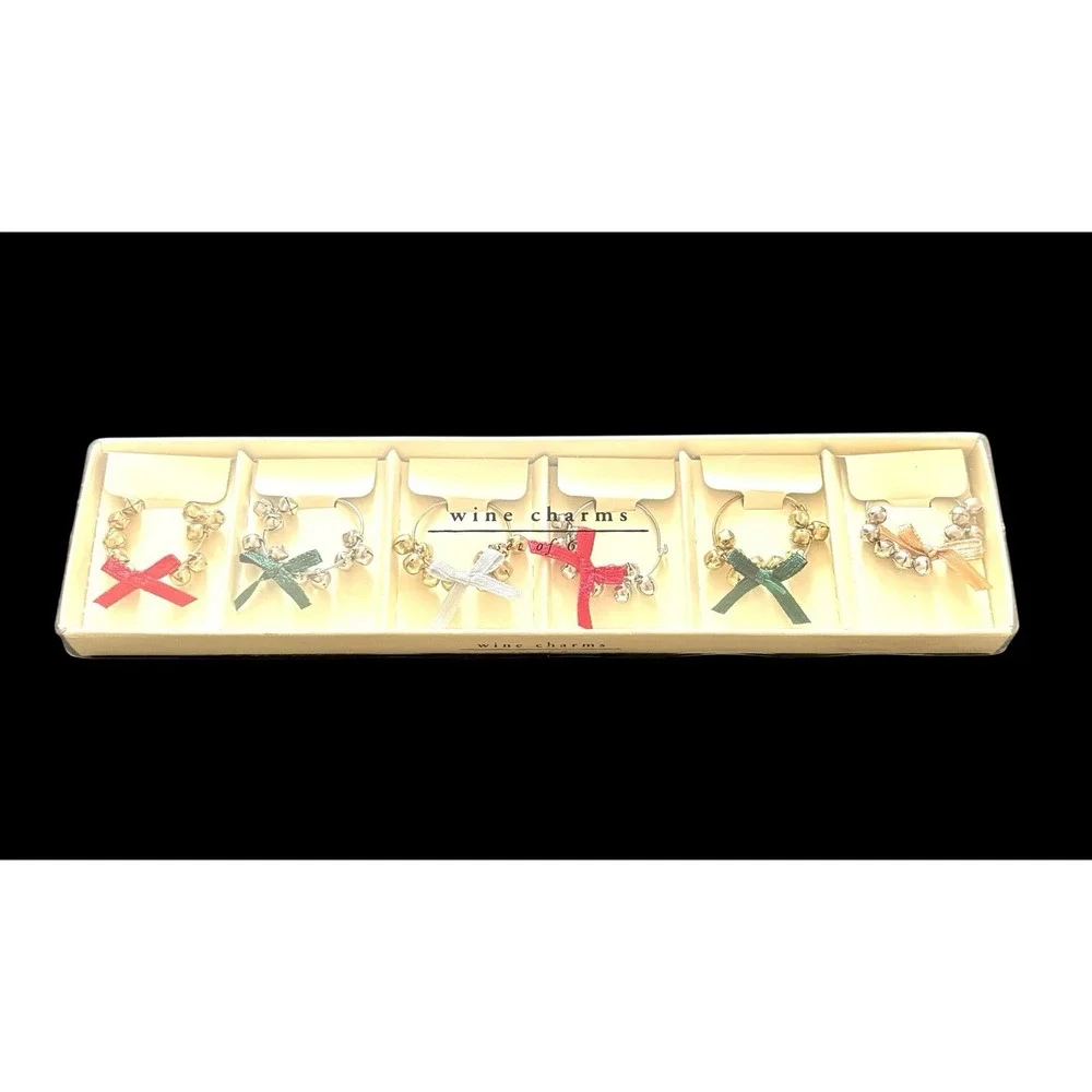 Set Of 6 Pier 1‎ Imports Wine Glass Charms Bells And Bows NIB